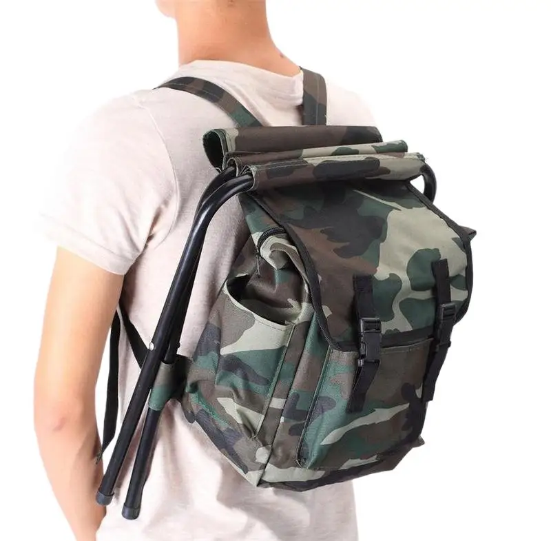 Fishing Equipment Bag - Tarnfarbener Oxford-Stoff Angelstuhl Faltbarer Rucksack mit